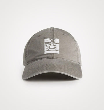 Faded charcoal cap with the embroidered white Semaphore Surf Co. jetty emblem on the front